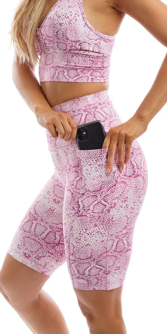 Pink Snake Eco Biker Shorts with Pockets