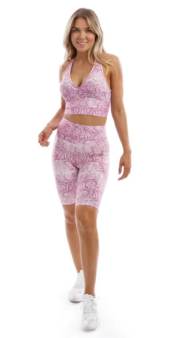 Pink Snake Eco Biker Shorts with Pockets