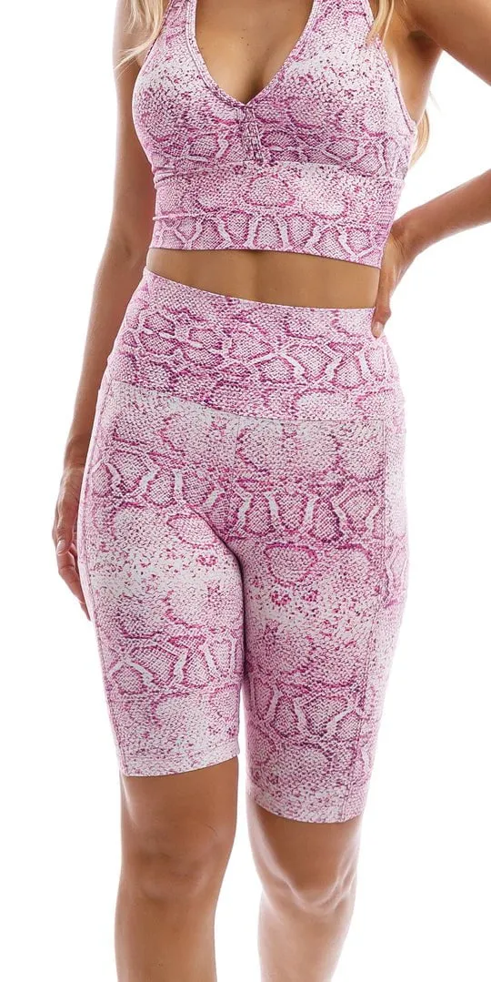 Pink Snake Eco Biker Shorts with Pockets