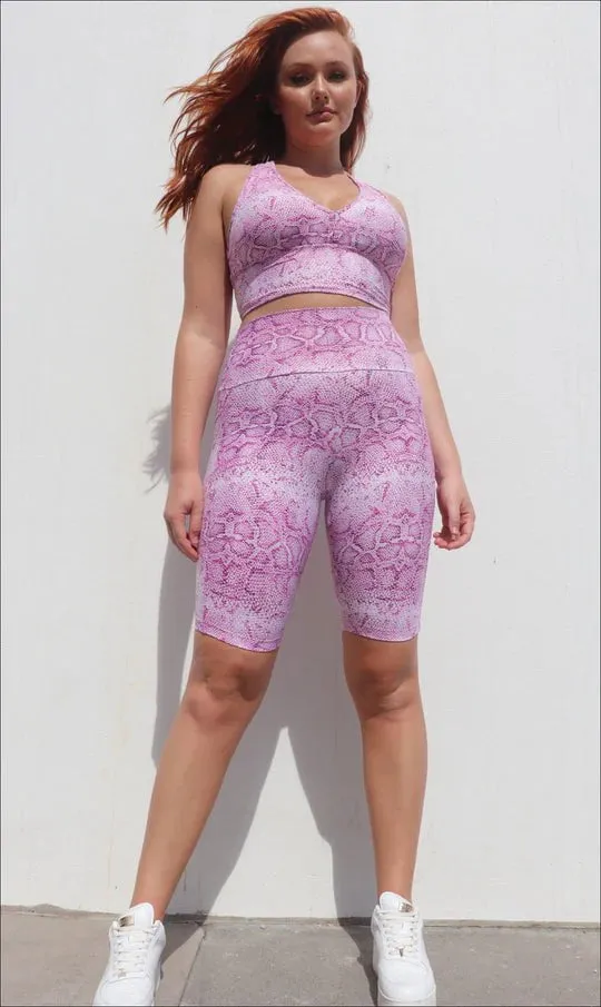 Pink Snake Eco Biker Shorts with Pockets