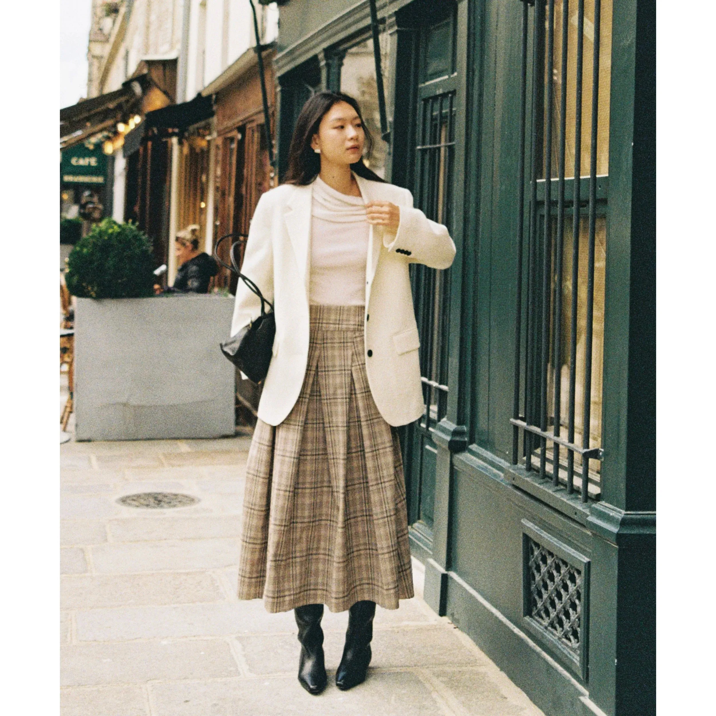 Plaid Double-Breasted Shirt and Skirt Set