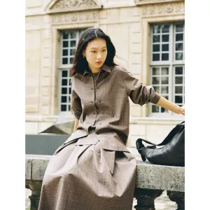 Plaid Double-Breasted Shirt and Skirt Set