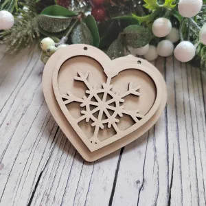 Plywood Layered Heart Snowflake Bauble