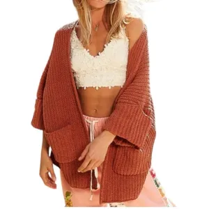 POL Brick Oversized Cropped Sleeve Pockets Solid Sweater Cardigan Size Small