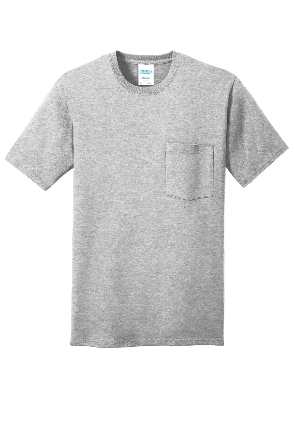Port & Company Core Cotton Pocket Tee. PC54P Ash