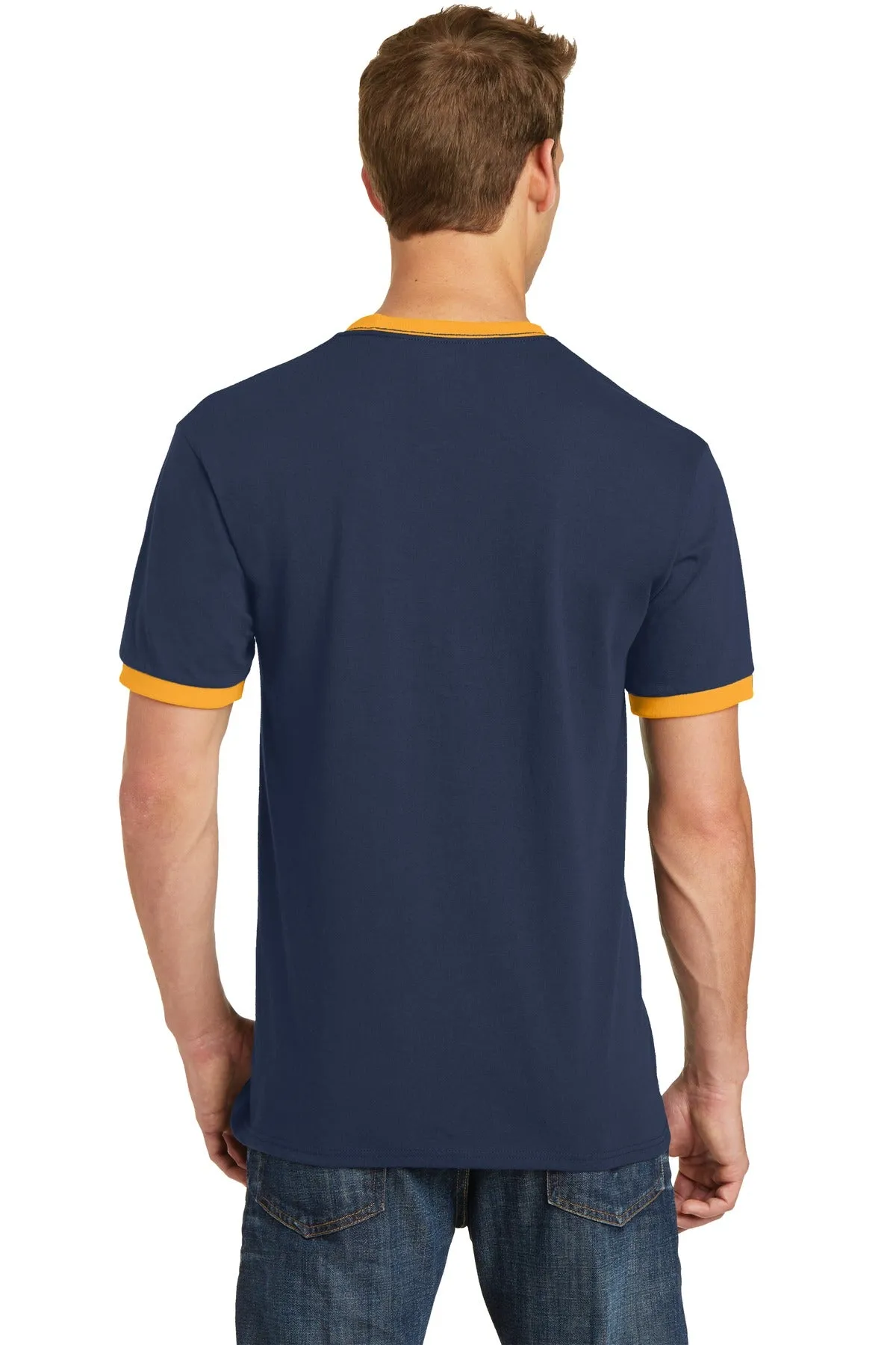 Port & Company Core Cotton Ringer Tee.  PC54R Navy/ Gold