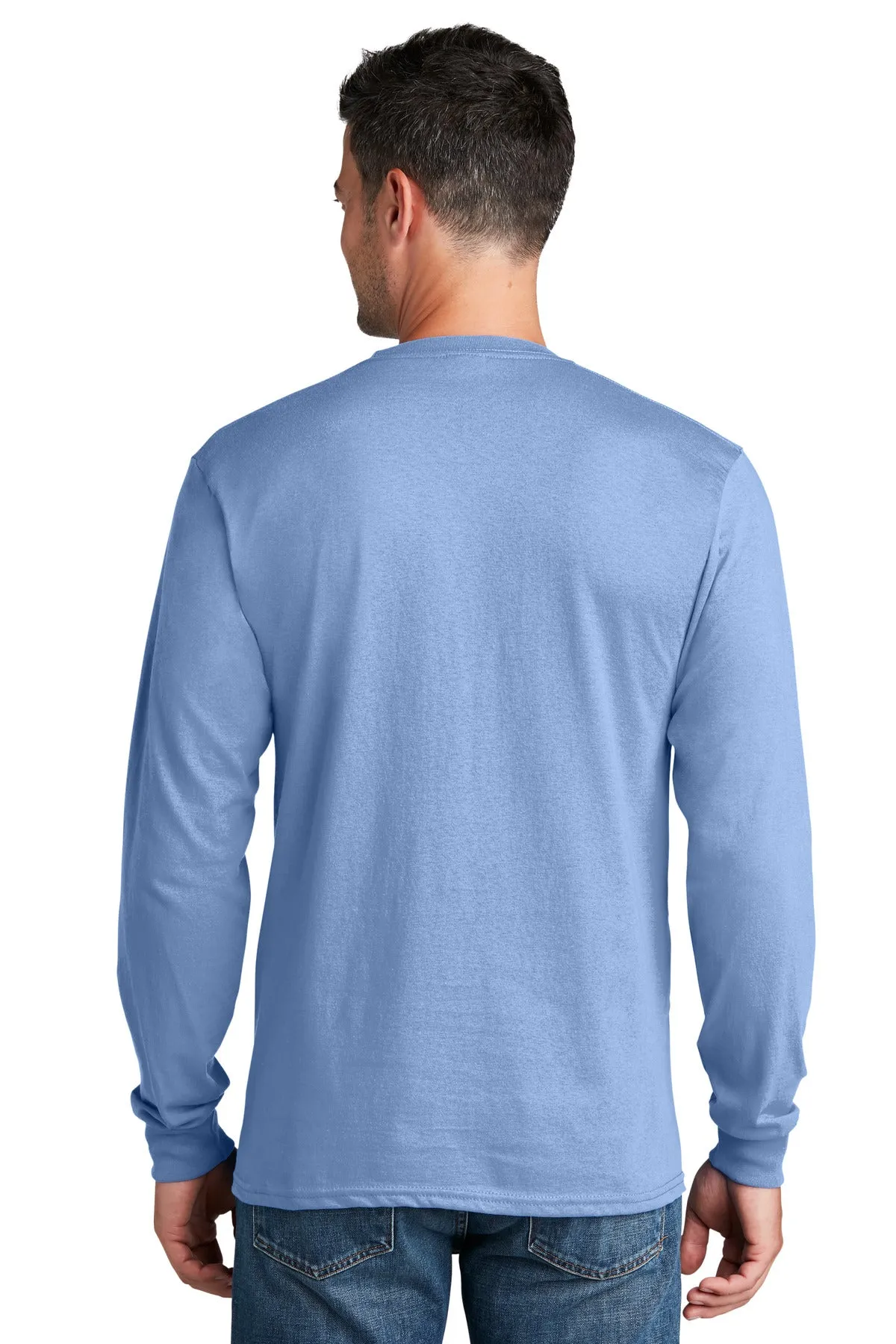 Port & Company Long Sleeve Core Cotton Tee. PC54LS Light Blue
