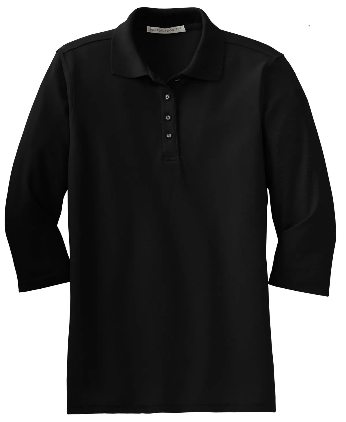 Port Authority Women's Silk Touch 3/4-Sleeve Polo. L562 Black