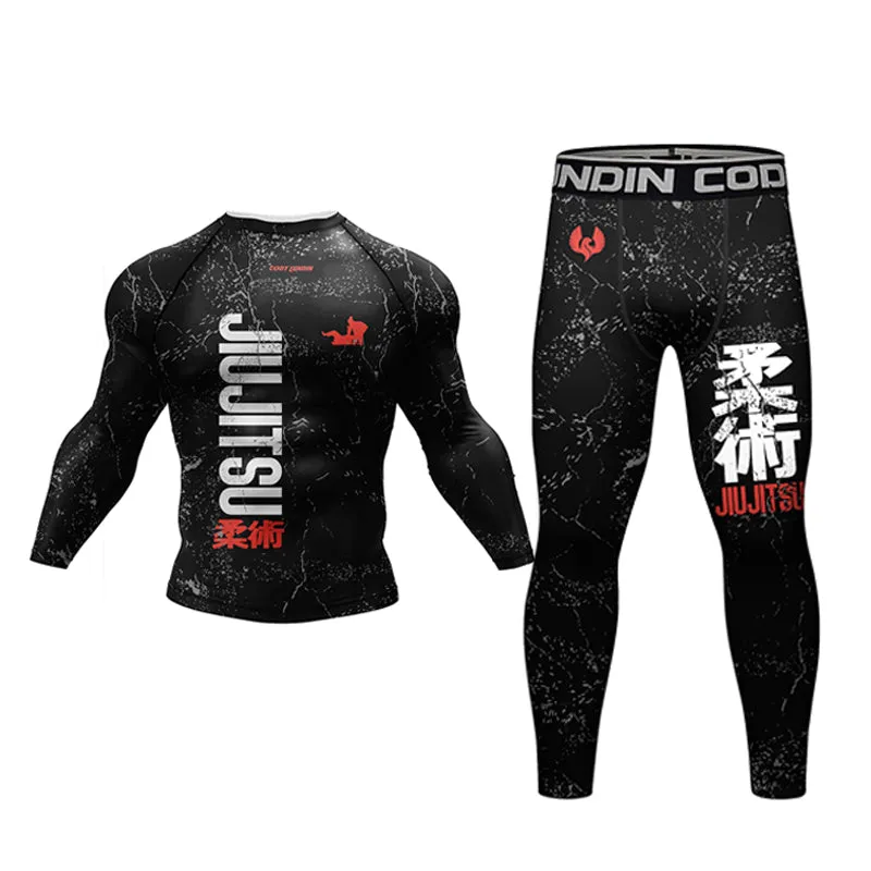 Premium Jiu Jitsu Rash Guard Set – 4-Piece MMA Sportswear Kit for Men, Includes Kimono T-shirt, Pants, Muay Thai Shorts, and BJJ Compression Gear for Gym, Boxing, and Training