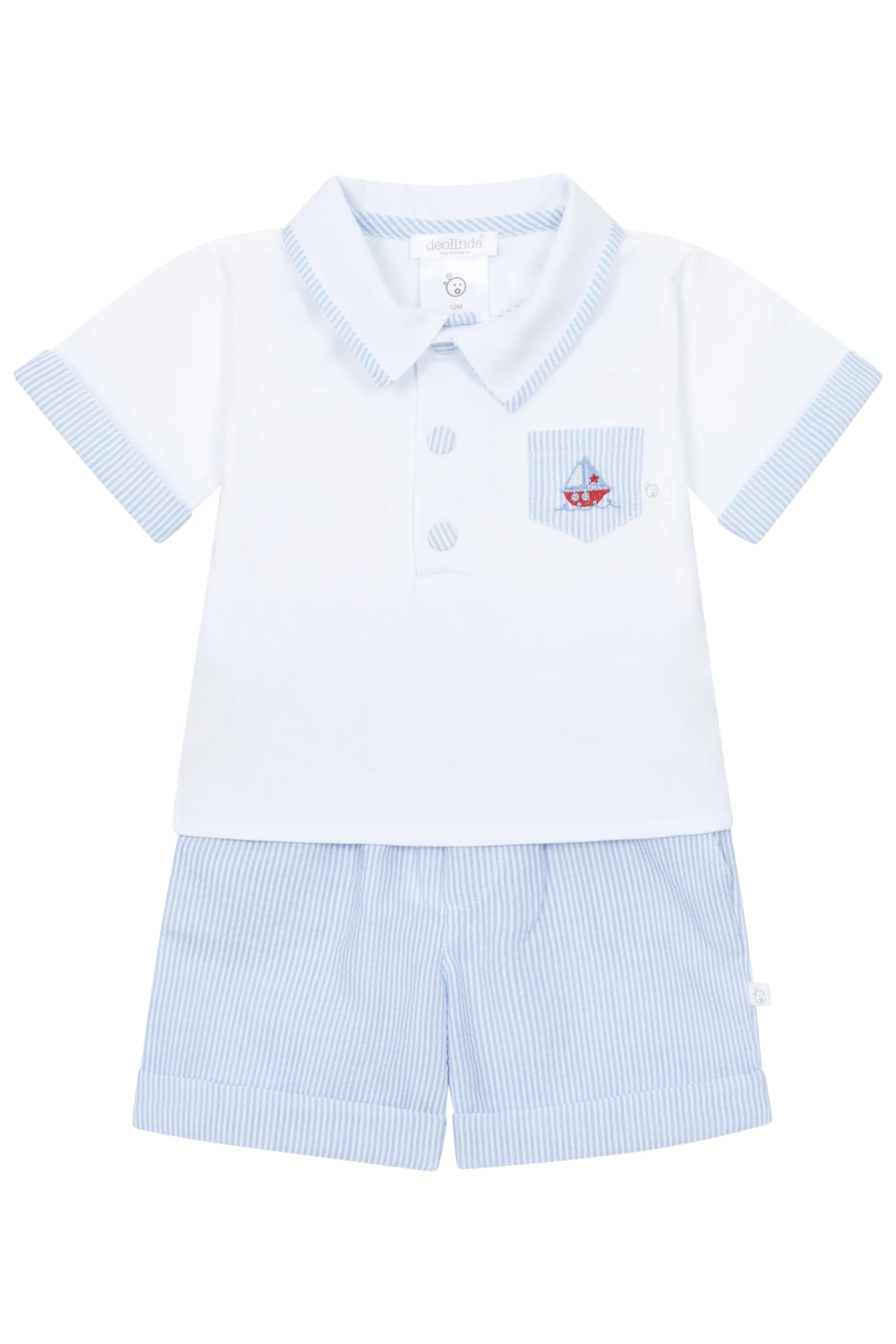 PREORDER "Finn" Blue Striped Sailboat Polo Shirt & Shorts