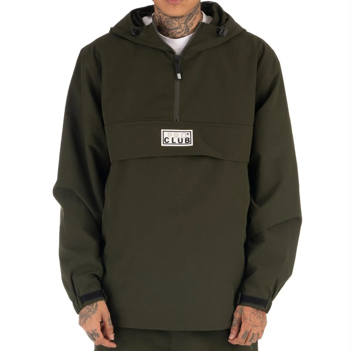Pro Club Men's Nylon Anorak Pullover Jacket - Olive