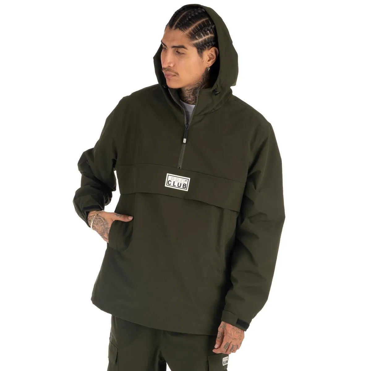 Pro Club Men's Nylon Anorak Pullover Jacket - Olive