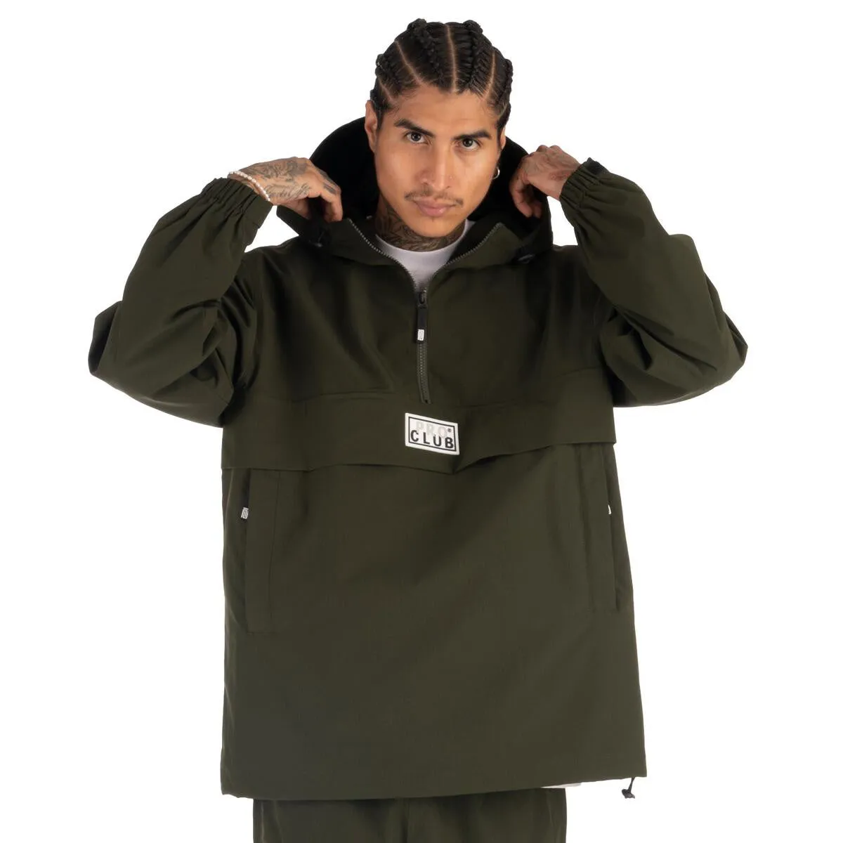 Pro Club Men's Nylon Anorak Pullover Jacket - Olive