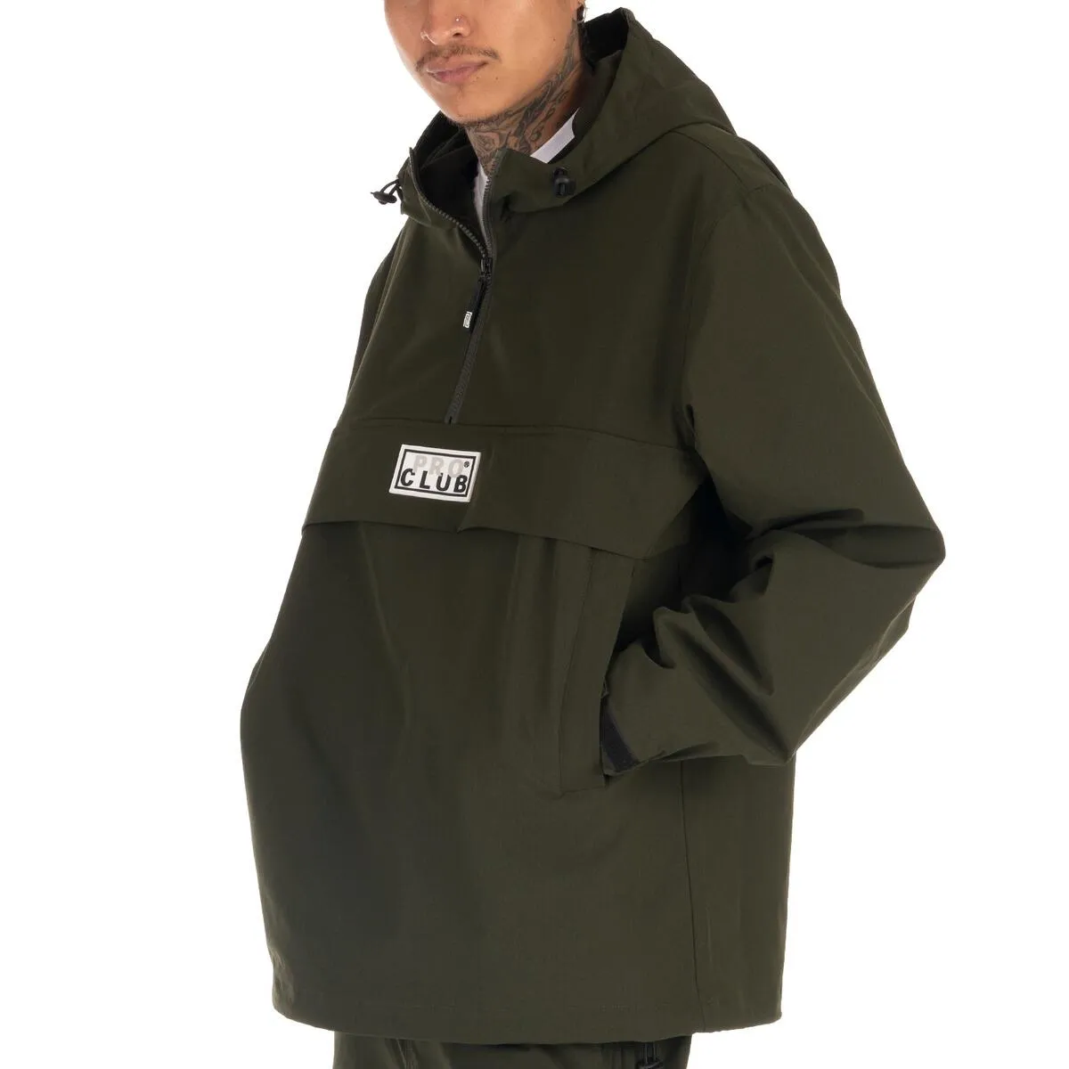 Pro Club Men's Nylon Anorak Pullover Jacket - Olive