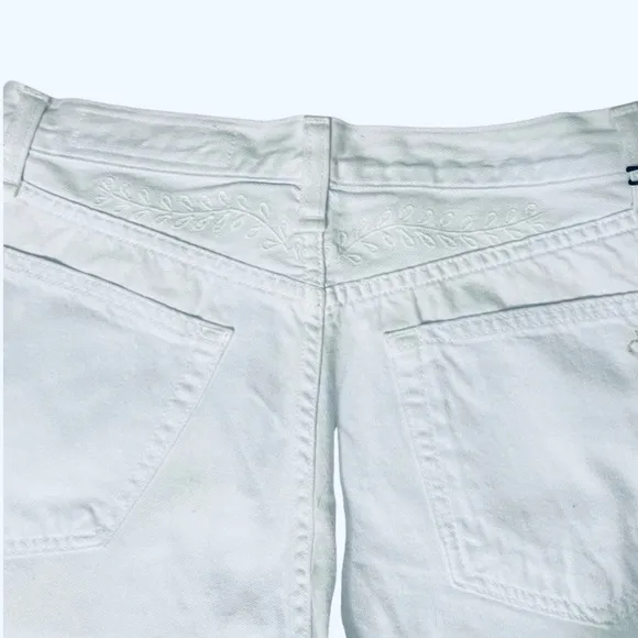 RAG &amp; BONE Justine embroidered hi rise white stretch denim cut off shorts 26 NWT