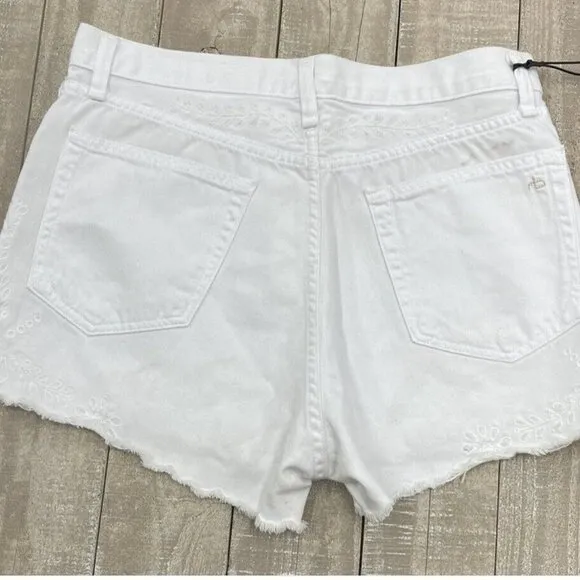 RAG &amp; BONE Justine embroidered hi rise white stretch denim cut off shorts 26 NWT