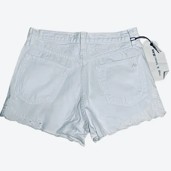 RAG &amp; BONE Justine embroidered hi rise white stretch denim cut off shorts 26 NWT