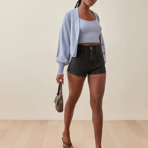 REFORMATION Eva Seamed High Rise Cheeky Jean Shorts