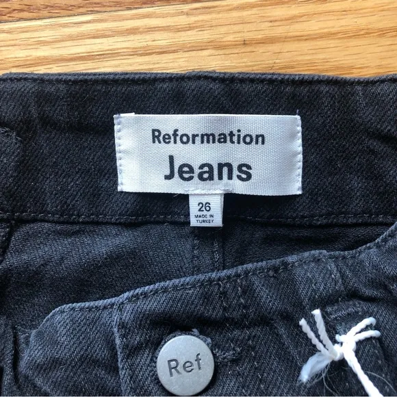 REFORMATION Eva Seamed High Rise Cheeky Jean Shorts