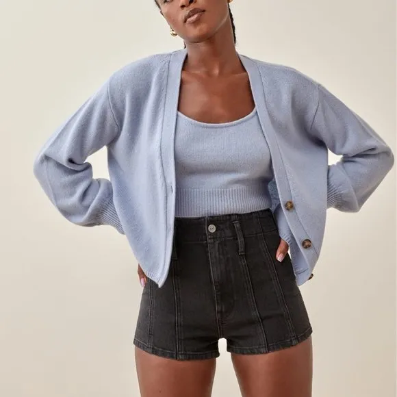 REFORMATION Eva Seamed High Rise Cheeky Jean Shorts