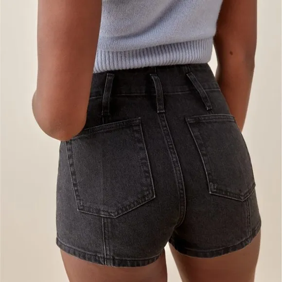 REFORMATION Eva Seamed High Rise Cheeky Jean Shorts