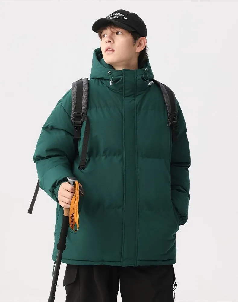 Relaxed-fit Full Zip Hooded Puffer Jacket in Solid Color