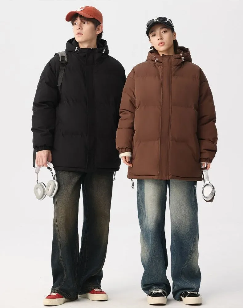 Relaxed-fit Full Zip Hooded Puffer Jacket in Solid Color