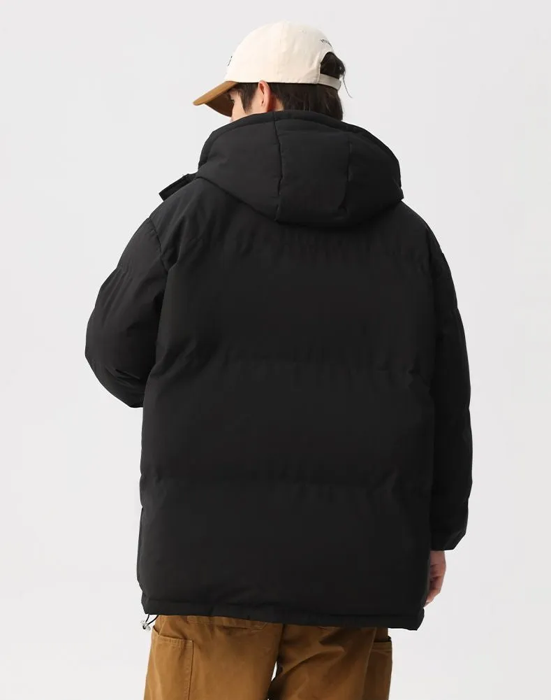 Relaxed-fit Full Zip Hooded Puffer Jacket in Solid Color