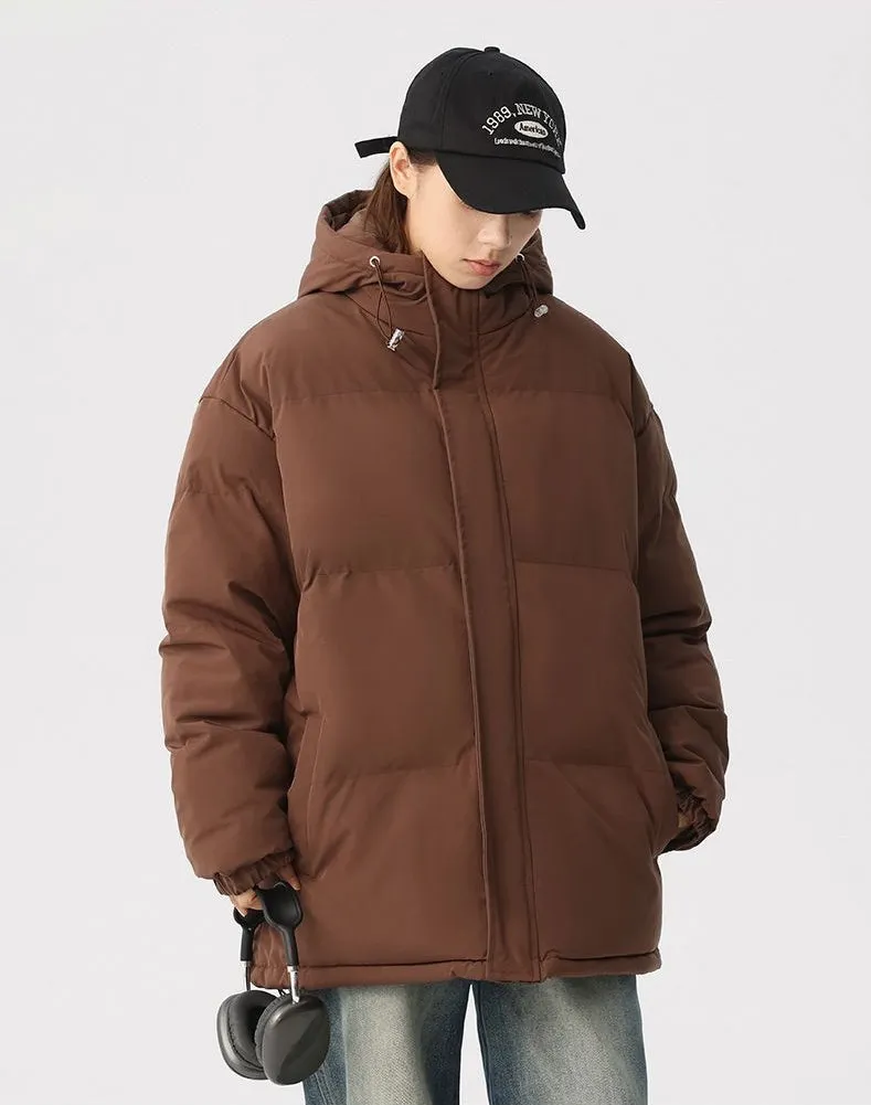 Relaxed-fit Full Zip Hooded Puffer Jacket in Solid Color
