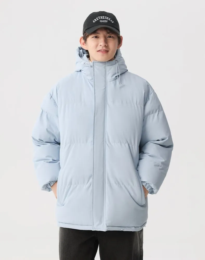 Relaxed-fit Full Zip Hooded Puffer Jacket in Solid Color