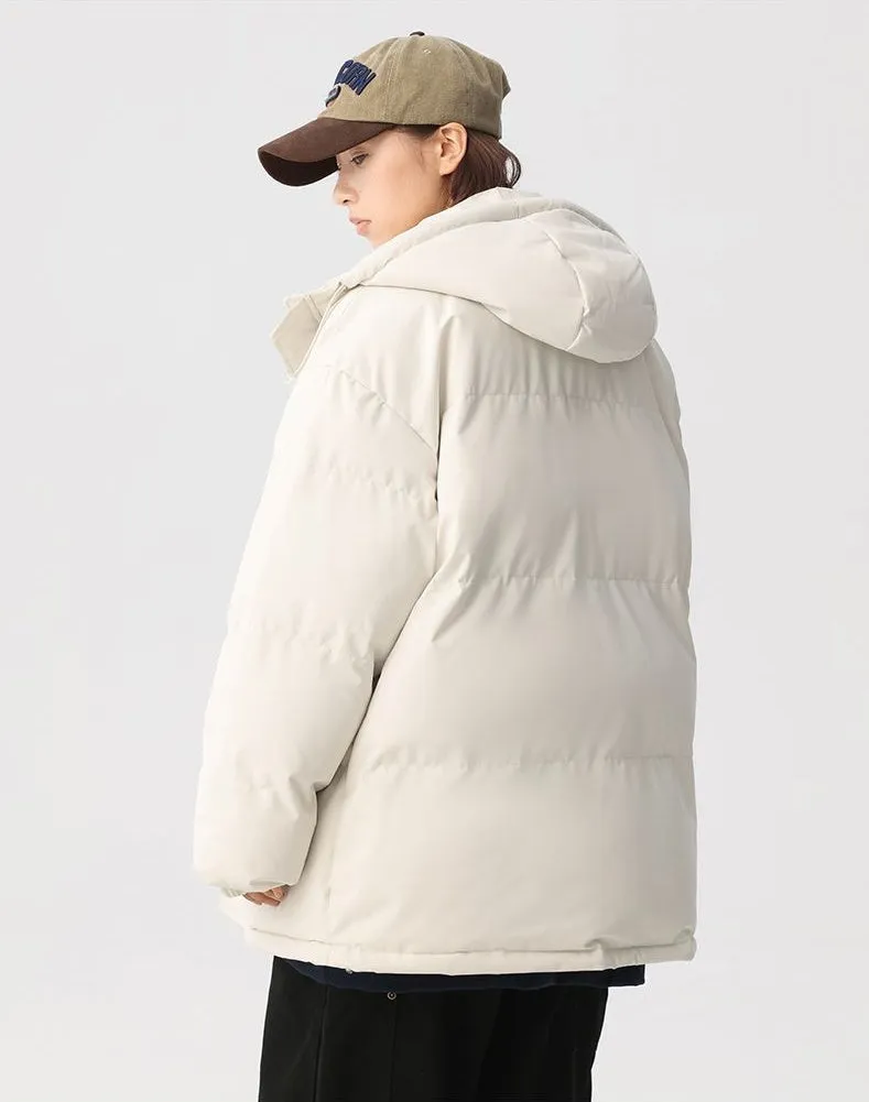 Relaxed-fit Full Zip Hooded Puffer Jacket in Solid Color