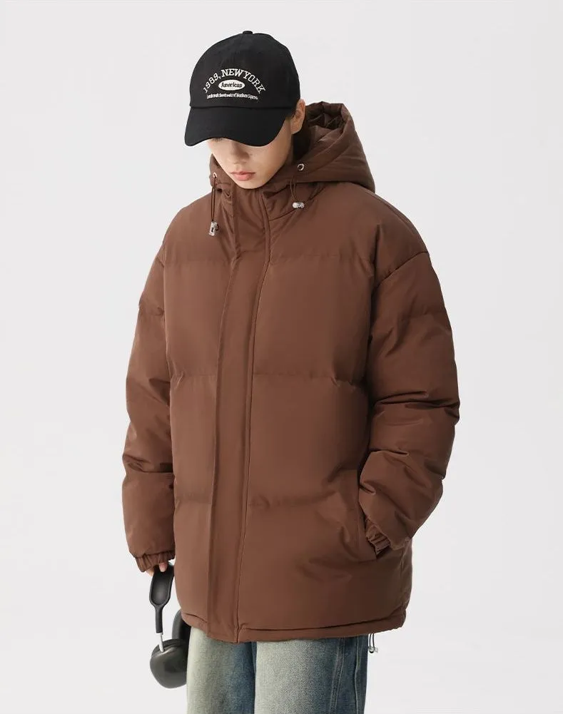 Relaxed-fit Full Zip Hooded Puffer Jacket in Solid Color
