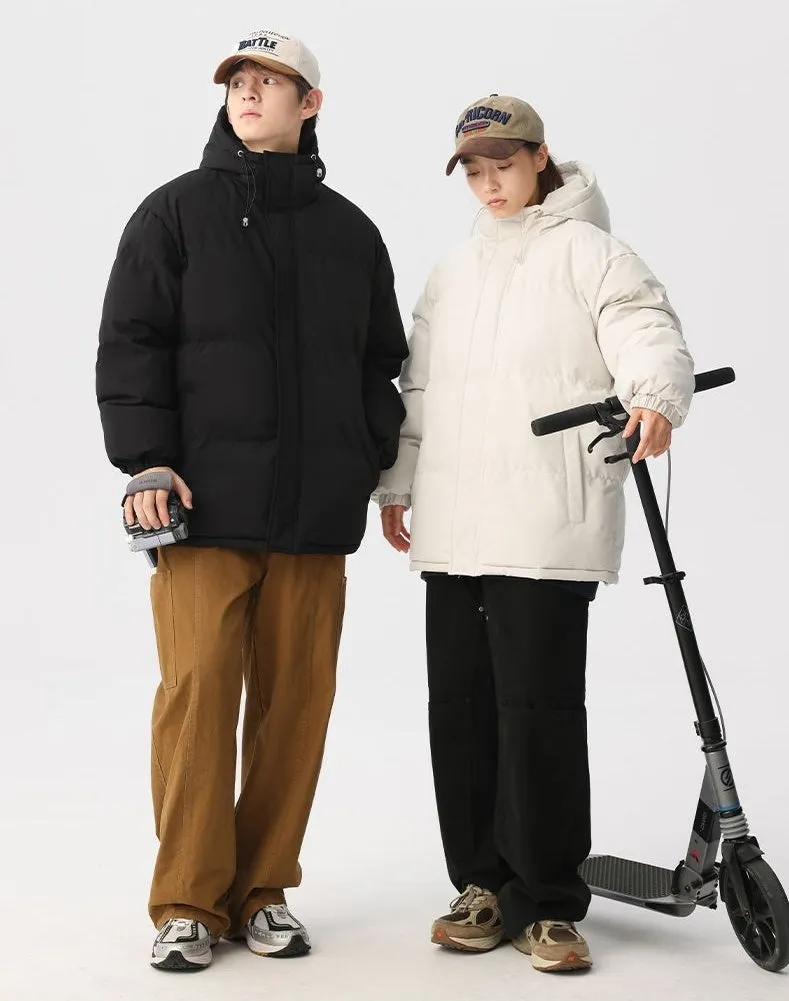Relaxed-fit Full Zip Hooded Puffer Jacket in Solid Color