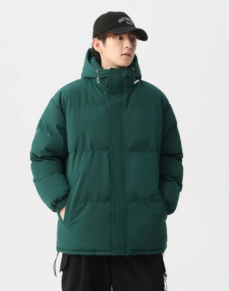 Relaxed-fit Full Zip Hooded Puffer Jacket in Solid Color