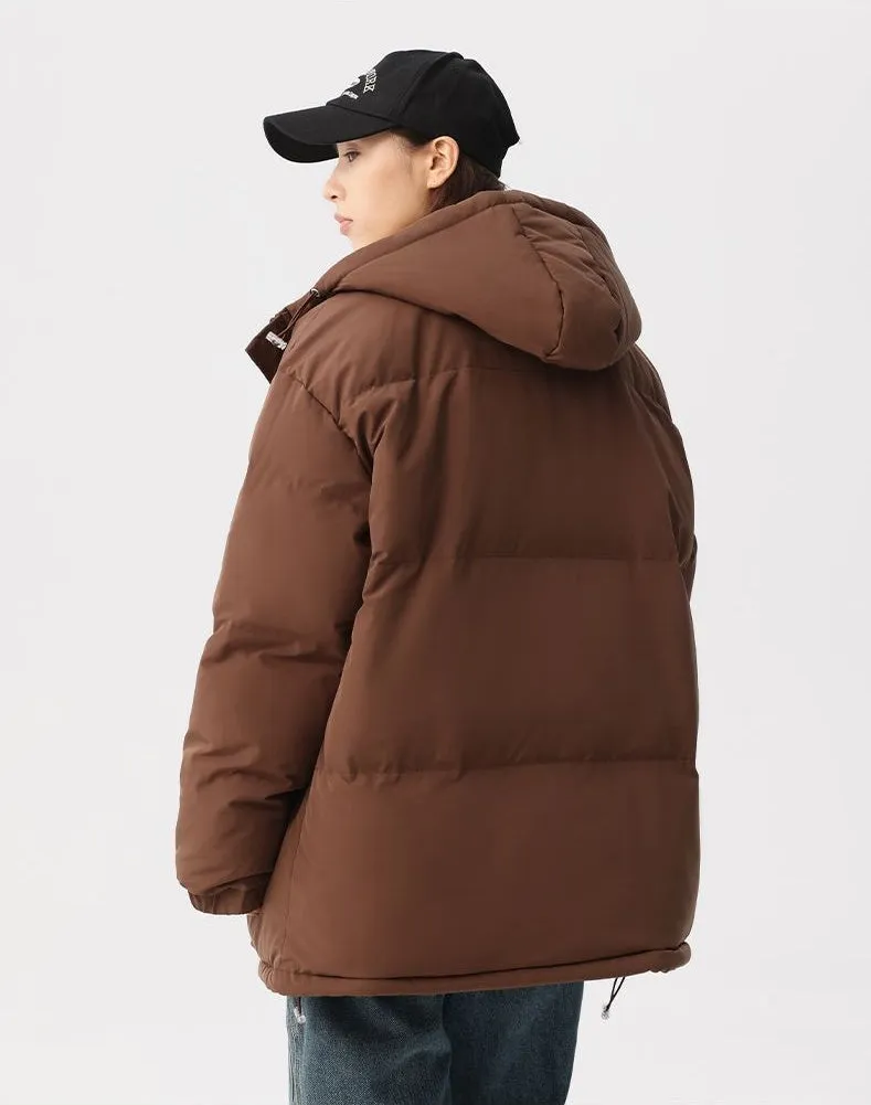 Relaxed-fit Full Zip Hooded Puffer Jacket in Solid Color