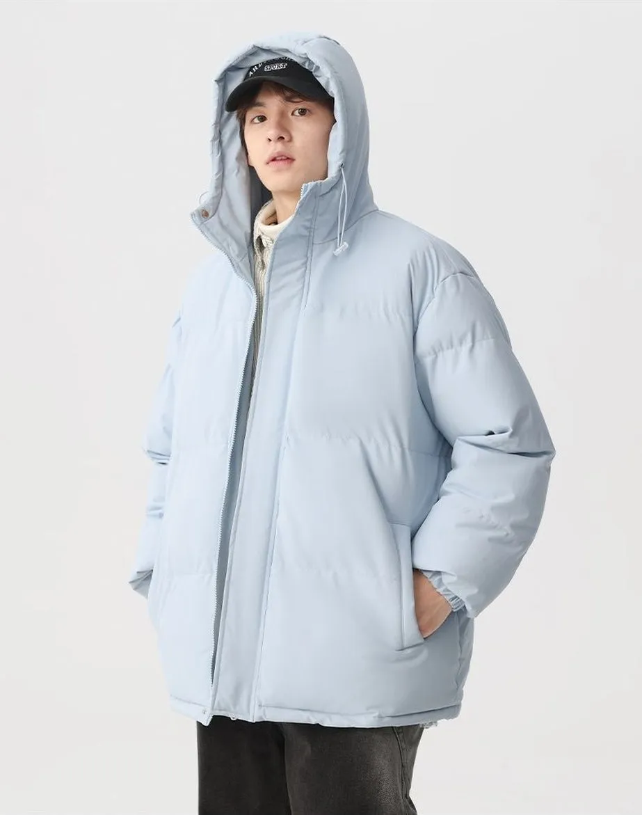 Relaxed-fit Full Zip Hooded Puffer Jacket in Solid Color