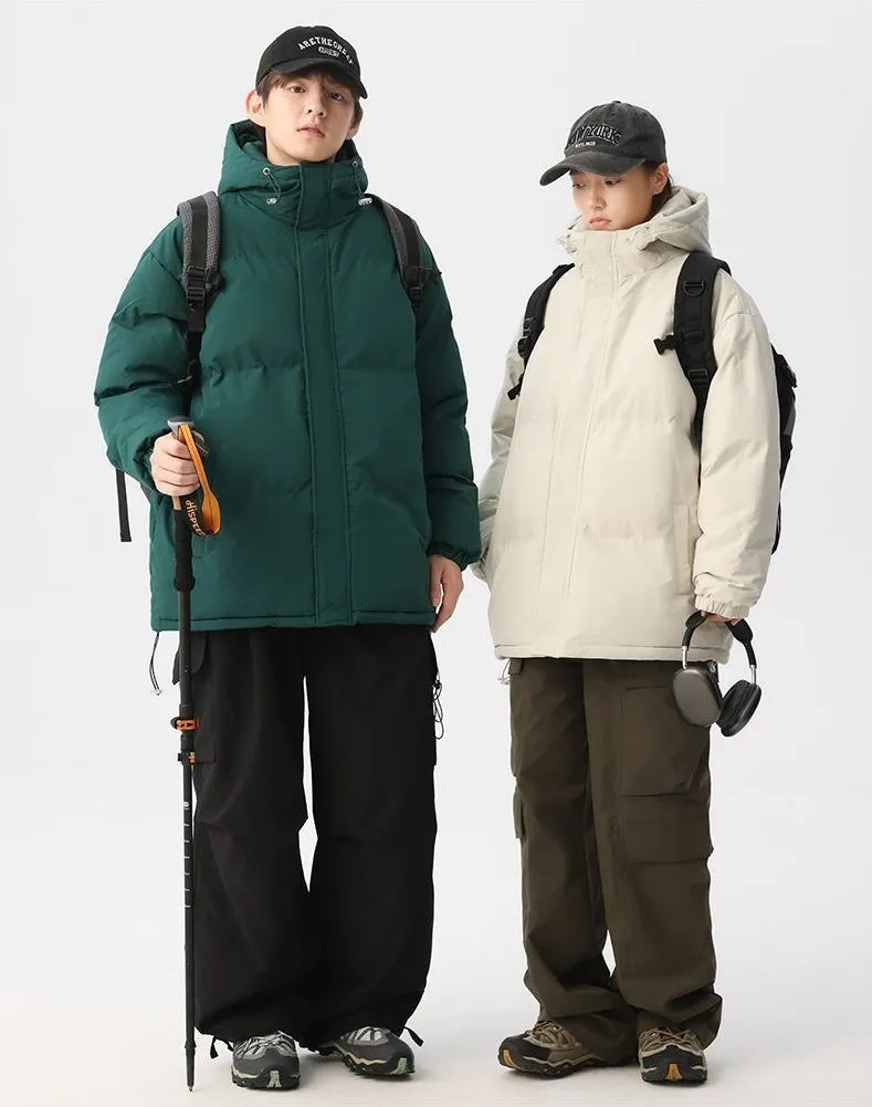 Relaxed-fit Full Zip Hooded Puffer Jacket in Solid Color