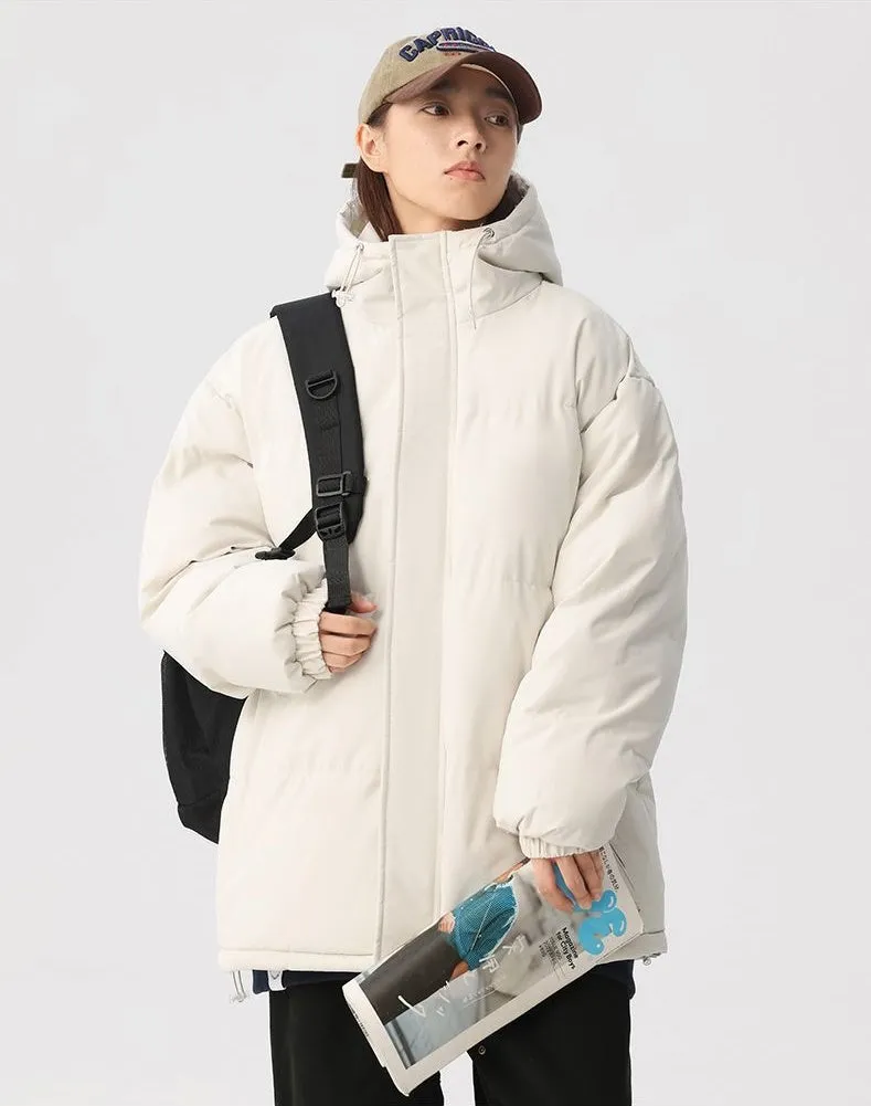 Relaxed-fit Full Zip Hooded Puffer Jacket in Solid Color