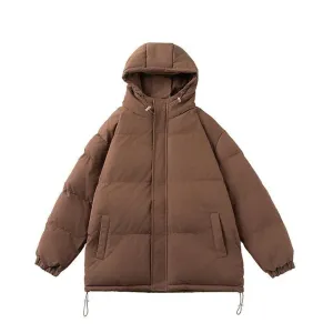 Relaxed-fit Full Zip Hooded Puffer Jacket in Solid Color