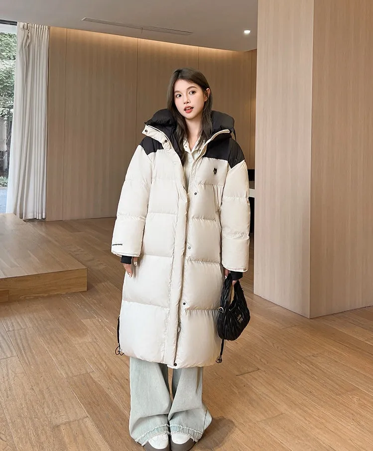 Relaxed-fit Knee-length Padded Puffer Jacket Perfect for Winter