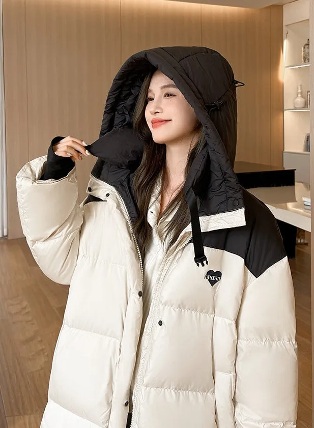 Relaxed-fit Knee-length Padded Puffer Jacket Perfect for Winter