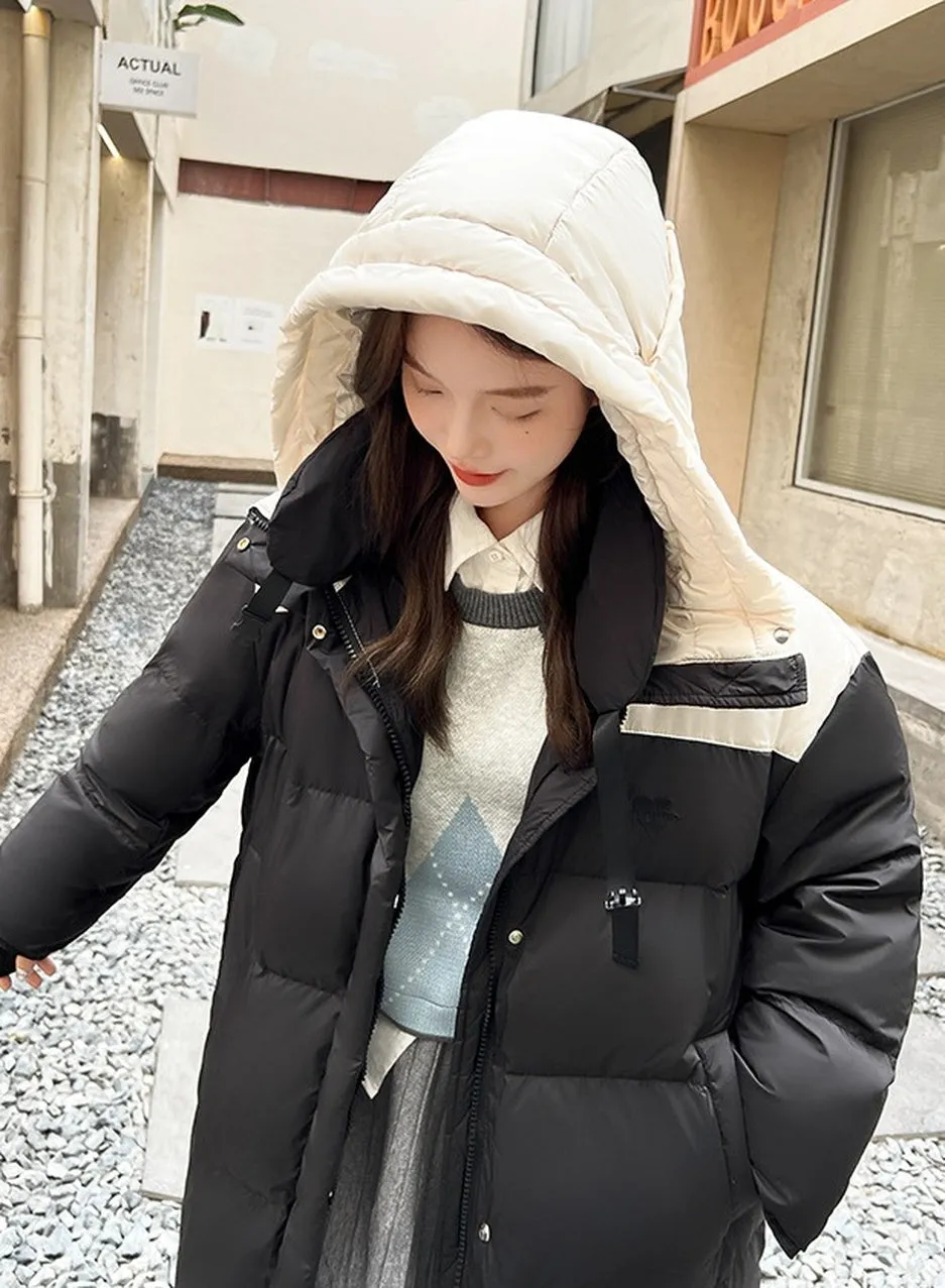 Relaxed-fit Knee-length Padded Puffer Jacket Perfect for Winter
