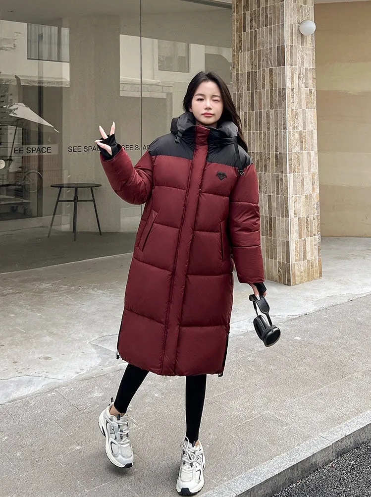 Relaxed-fit Knee-length Padded Puffer Jacket Perfect for Winter