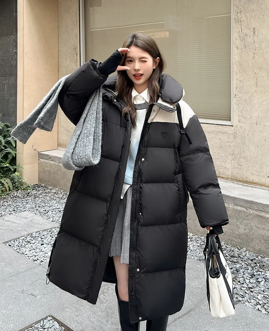 Relaxed-fit Knee-length Padded Puffer Jacket Perfect for Winter