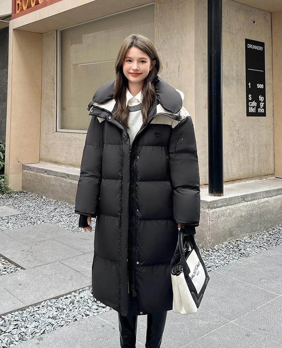 Relaxed-fit Knee-length Padded Puffer Jacket Perfect for Winter