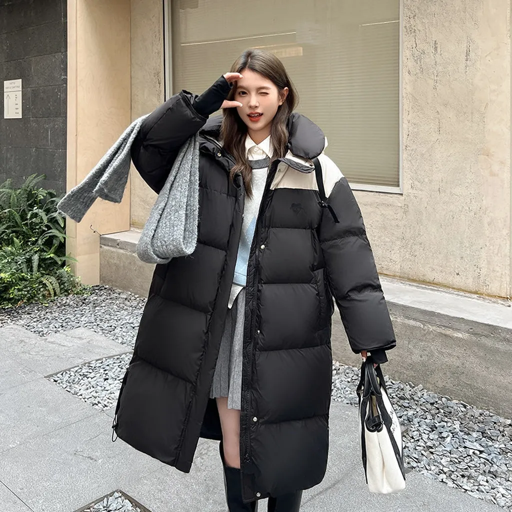 Relaxed-fit Knee-length Padded Puffer Jacket Perfect for Winter