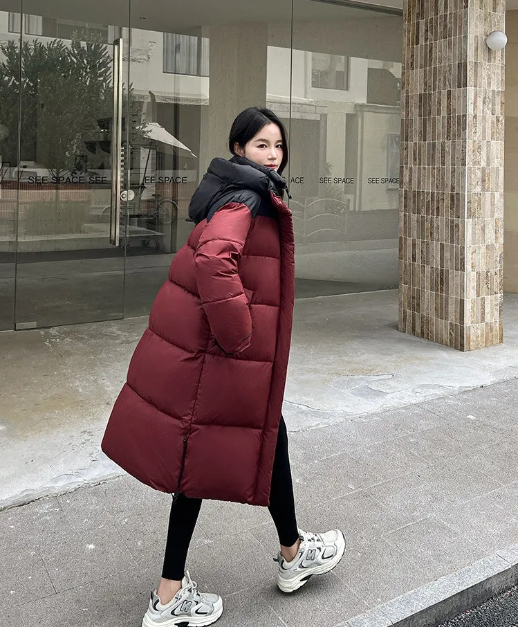 Relaxed-fit Knee-length Padded Puffer Jacket Perfect for Winter