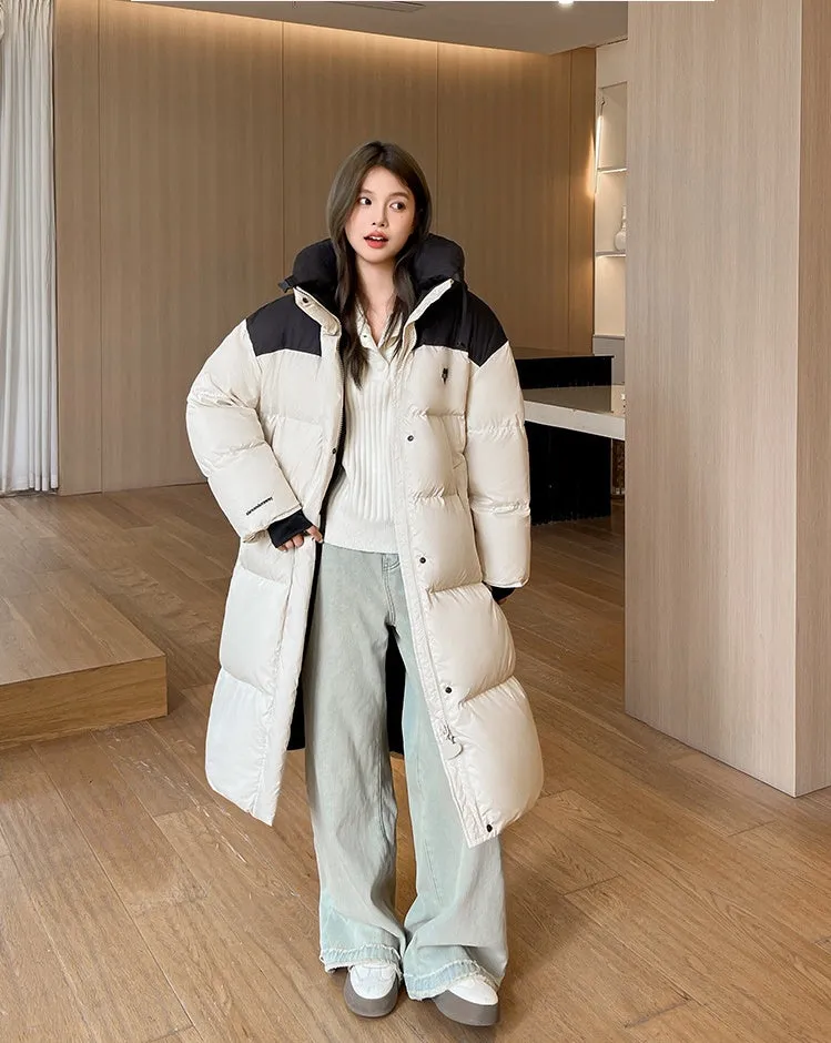 Relaxed-fit Knee-length Padded Puffer Jacket Perfect for Winter