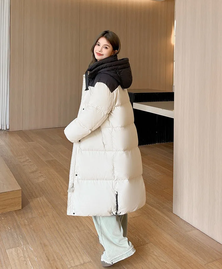 Relaxed-fit Knee-length Padded Puffer Jacket Perfect for Winter