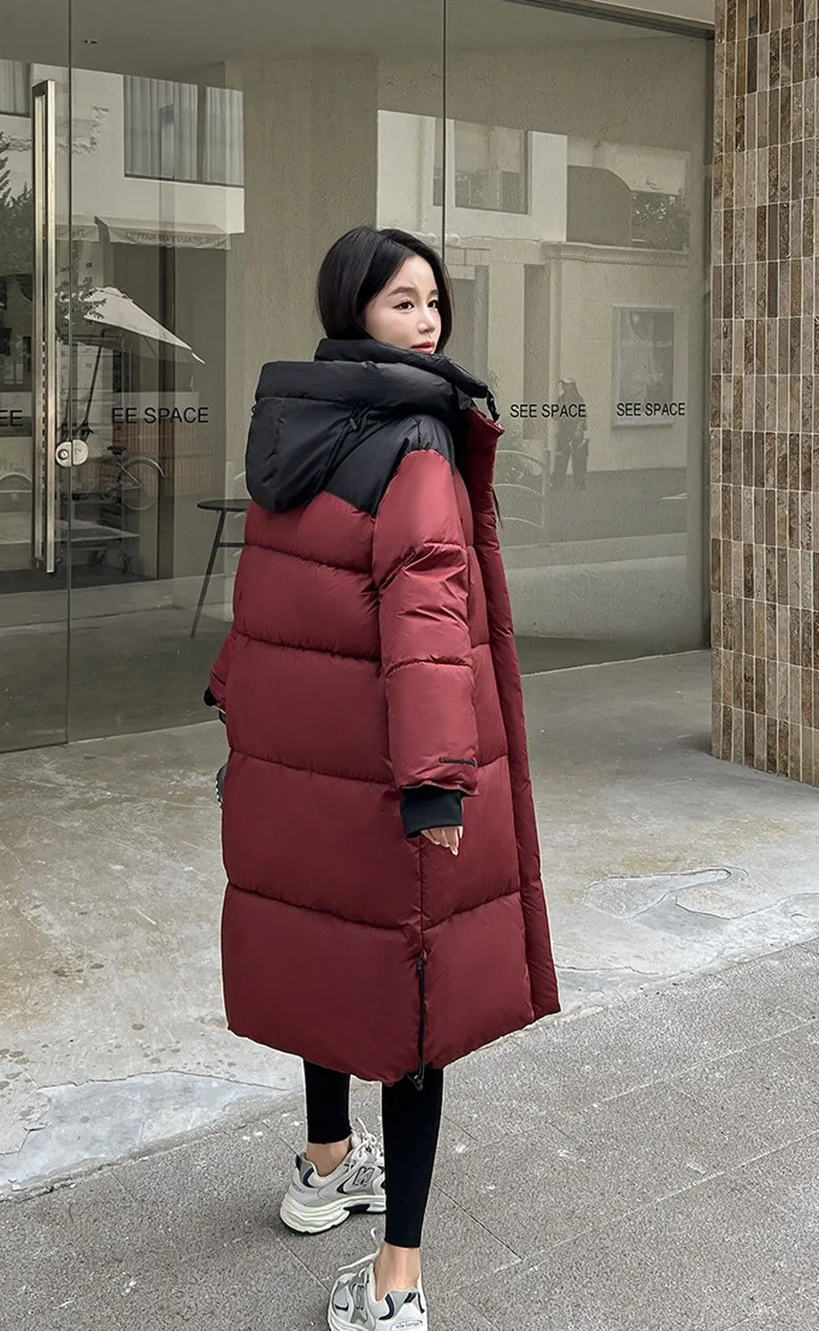 Relaxed-fit Knee-length Padded Puffer Jacket Perfect for Winter